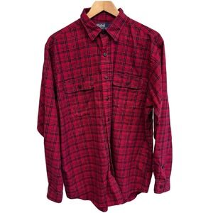 VTG Polo Ralph Lauren Men's Red Flannel Button Down Whitfield Two Ply Size Large